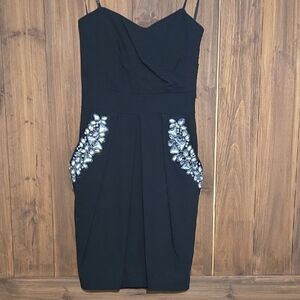 B Darlin Black Strapless Dress with Silver Accents